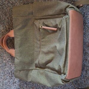 Olive backpack with tan accents